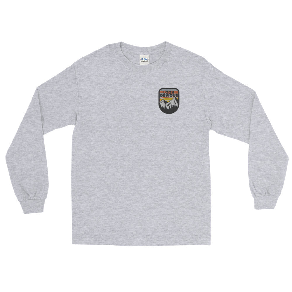 Retro Mountain Embroidered Men’s Long Sleeve Shirt